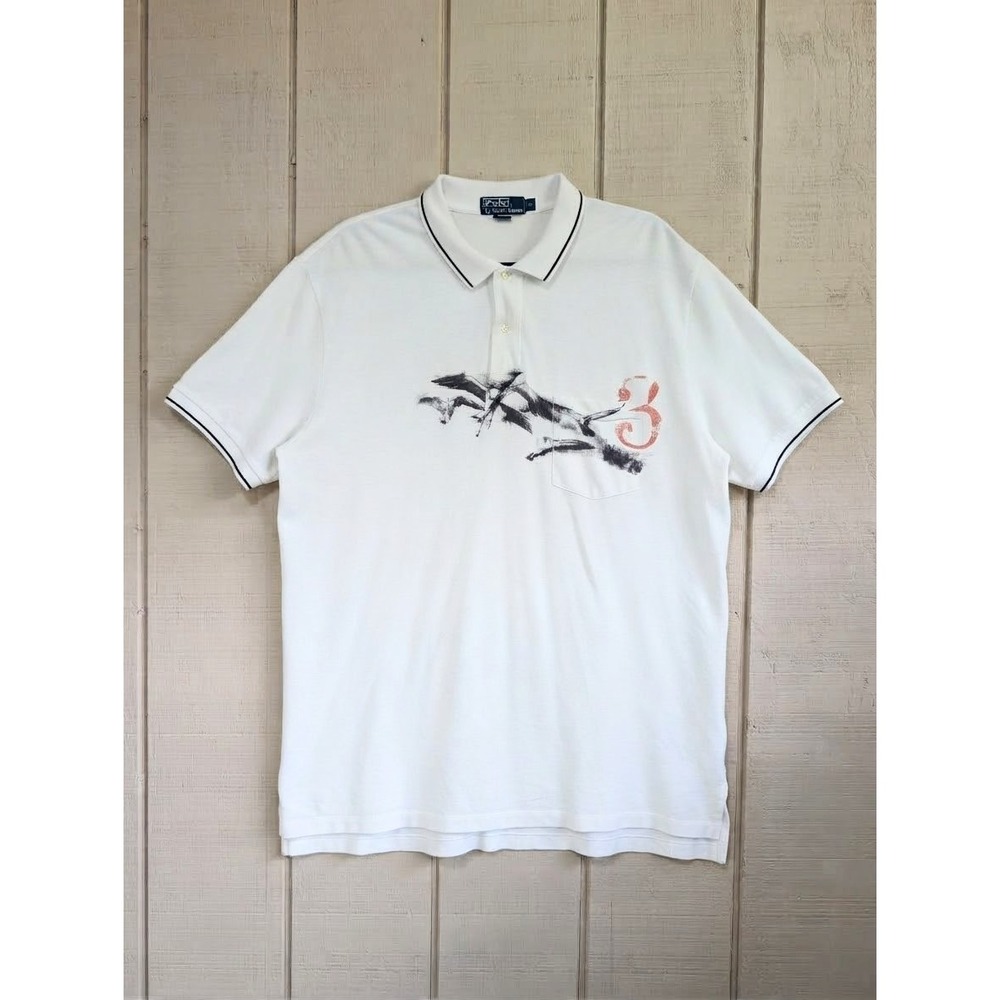 Polo Ralph Lauren Mens XL White Graphic Seagull  Polo Beach